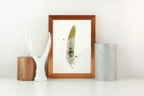 Image of a feather watercolor painting by Shayna Larsen, originals & prints available