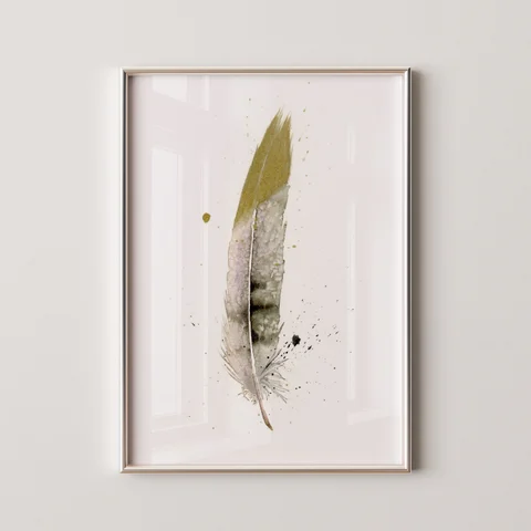 Image of a feather watercolor painting by Shayna Larsen, originals & prints available