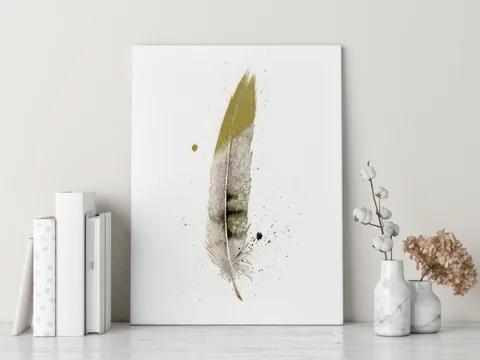 Image of a feather watercolor painting by Shayna Larsen, originals & prints available