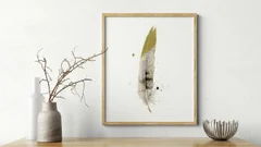 Image of a feather watercolor painting by Shayna Larsen, originals & prints available