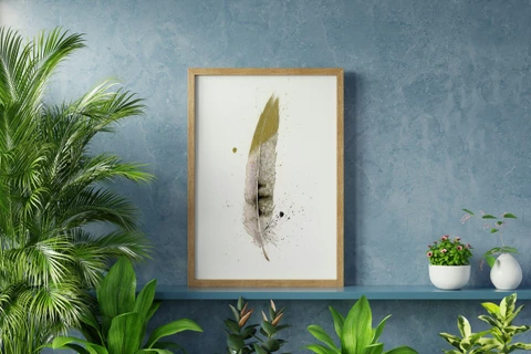 Image of a feather watercolor painting by Shayna Larsen, originals & prints available