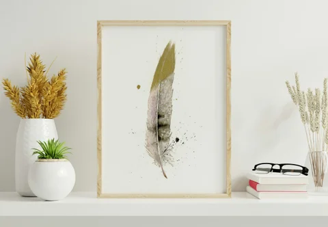 Image of a feather watercolor painting by Shayna Larsen, originals & prints available