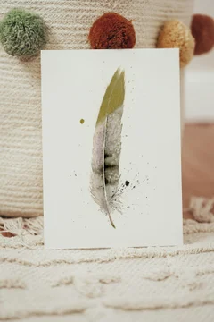 Image of a feather watercolor painting by Shayna Larsen, originals & prints available