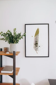 Image of a feather watercolor painting by Shayna Larsen, originals & prints available