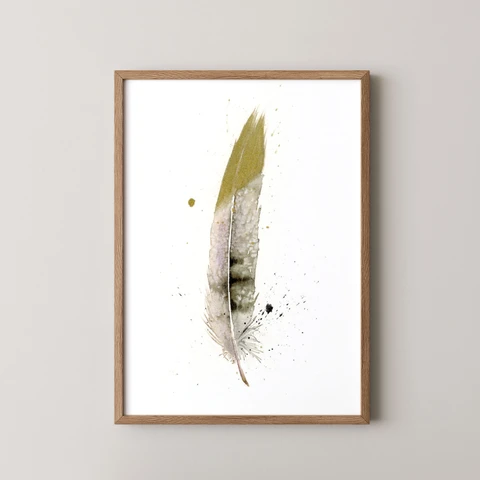 Image of a feather watercolor painting by Shayna Larsen, originals & prints available