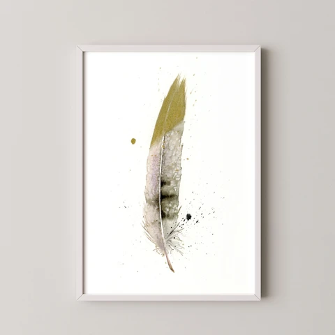 Image of a feather watercolor painting by Shayna Larsen, originals & prints available