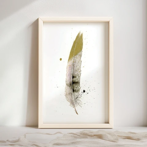 Image of a feather watercolor painting by Shayna Larsen, originals & prints available