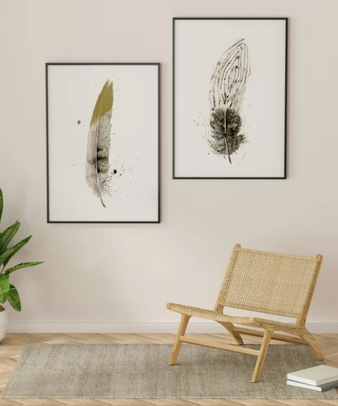 Image of a feather watercolor painting by Shayna Larsen, originals & prints available