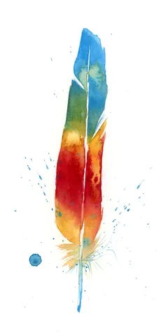 Image of a feather watercolor painting by Shayna Larsen, originals & prints available