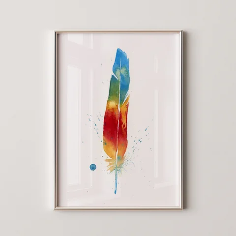 Image of a feather watercolor painting by Shayna Larsen, originals & prints available