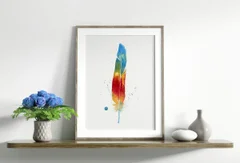 Image of a feather watercolor painting by Shayna Larsen, originals & prints available