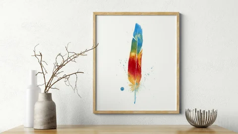 Image of a feather watercolor painting by Shayna Larsen, originals & prints available