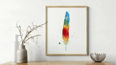 Image of a feather watercolor painting by Shayna Larsen, originals & prints available