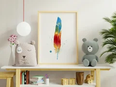 Image of a feather watercolor painting by Shayna Larsen, originals & prints available