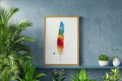 Image of a feather watercolor painting by Shayna Larsen, originals & prints available