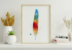 Image of a feather watercolor painting by Shayna Larsen, originals & prints available