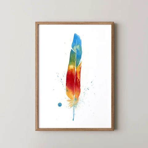 Image of a feather watercolor painting by Shayna Larsen, originals & prints available