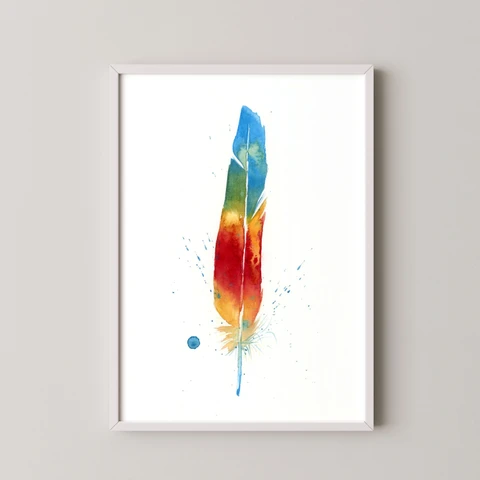 Image of a feather watercolor painting by Shayna Larsen, originals & prints available
