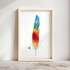 Image of a feather watercolor painting by Shayna Larsen, originals & prints available