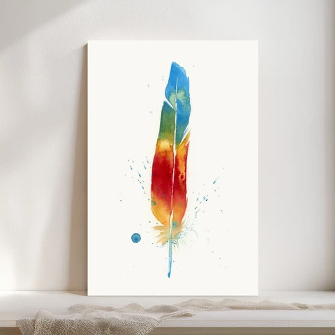 Image of a feather watercolor painting by Shayna Larsen, originals & prints available