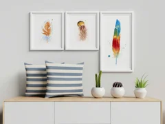 Image of a feather watercolor painting by Shayna Larsen, originals & prints available