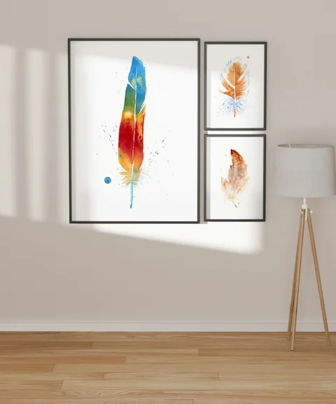 Image of a feather watercolor painting by Shayna Larsen, originals & prints available