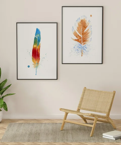 Image of a feather watercolor painting by Shayna Larsen, originals & prints available