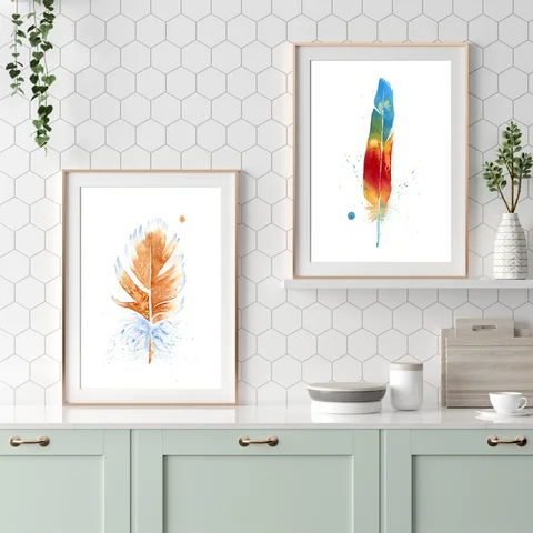 Image of a feather watercolor painting by Shayna Larsen, originals & prints available