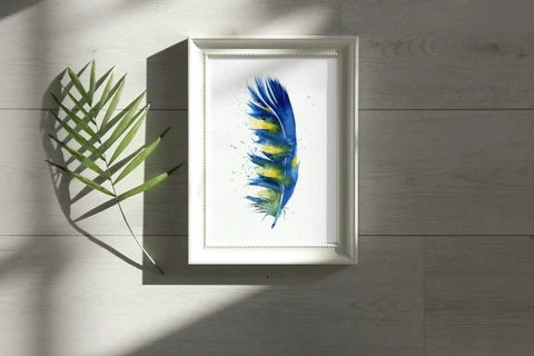 Image of a feather watercolor painting by Shayna Larsen, originals & prints available