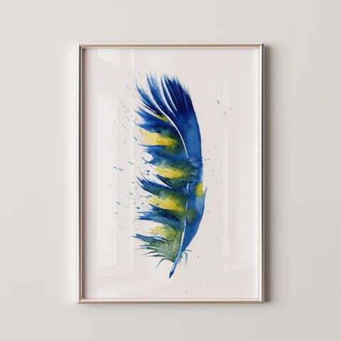 Image of a feather watercolor painting by Shayna Larsen, originals & prints available