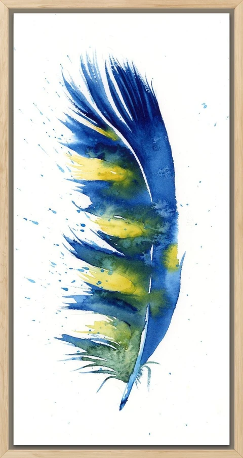 Image of a feather watercolor painting by Shayna Larsen, originals & prints available