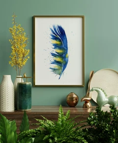 Image of a feather watercolor painting by Shayna Larsen, originals & prints available