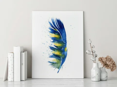 Image of a feather watercolor painting by Shayna Larsen, originals & prints available
