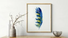 Image of a feather watercolor painting by Shayna Larsen, originals & prints available