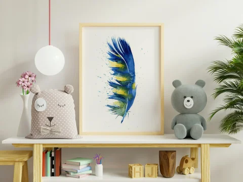 Image of a feather watercolor painting by Shayna Larsen, originals & prints available