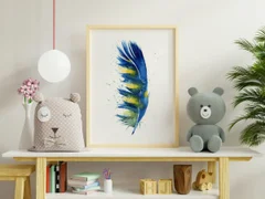 Image of a feather watercolor painting by Shayna Larsen, originals & prints available