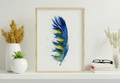 Image of a feather watercolor painting by Shayna Larsen, originals & prints available
