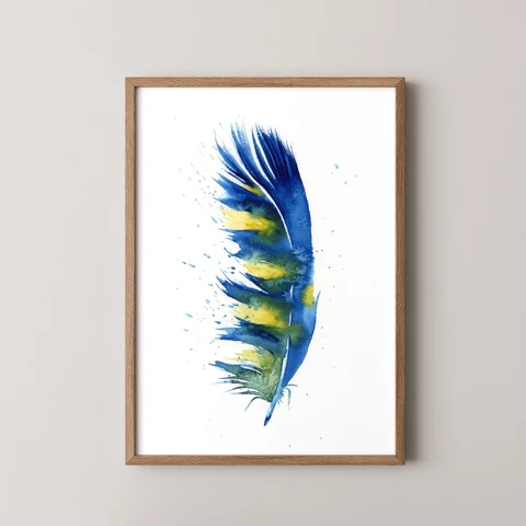 Image of a feather watercolor painting by Shayna Larsen, originals & prints available