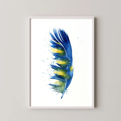 Image of a feather watercolor painting by Shayna Larsen, originals & prints available