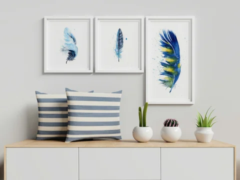 Image of a feather watercolor painting by Shayna Larsen, originals & prints available