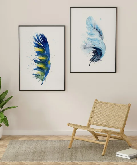 Image of a feather watercolor painting by Shayna Larsen, originals & prints available