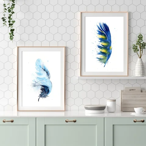 Image of a feather watercolor painting by Shayna Larsen, originals & prints available