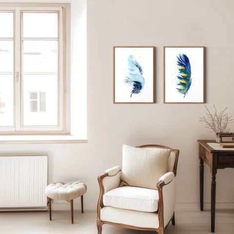 Image of a feather watercolor painting by Shayna Larsen, originals & prints available