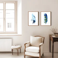 Image of a feather watercolor painting by Shayna Larsen, originals & prints available