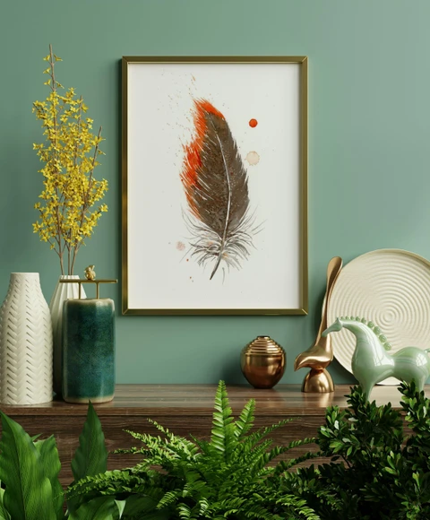 Image of a feather watercolor painting by Shayna Larsen, originals & prints available