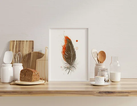 Image of a feather watercolor painting by Shayna Larsen, originals & prints available