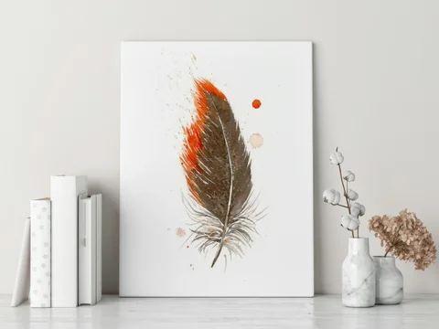 Image of a feather watercolor painting by Shayna Larsen, originals & prints available