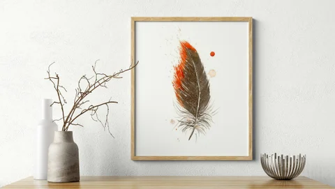 Image of a feather watercolor painting by Shayna Larsen, originals & prints available
