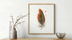 Image of a feather watercolor painting by Shayna Larsen, originals & prints available
