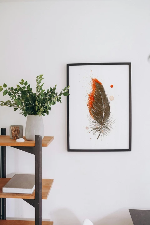 Image of a feather watercolor painting by Shayna Larsen, originals & prints available